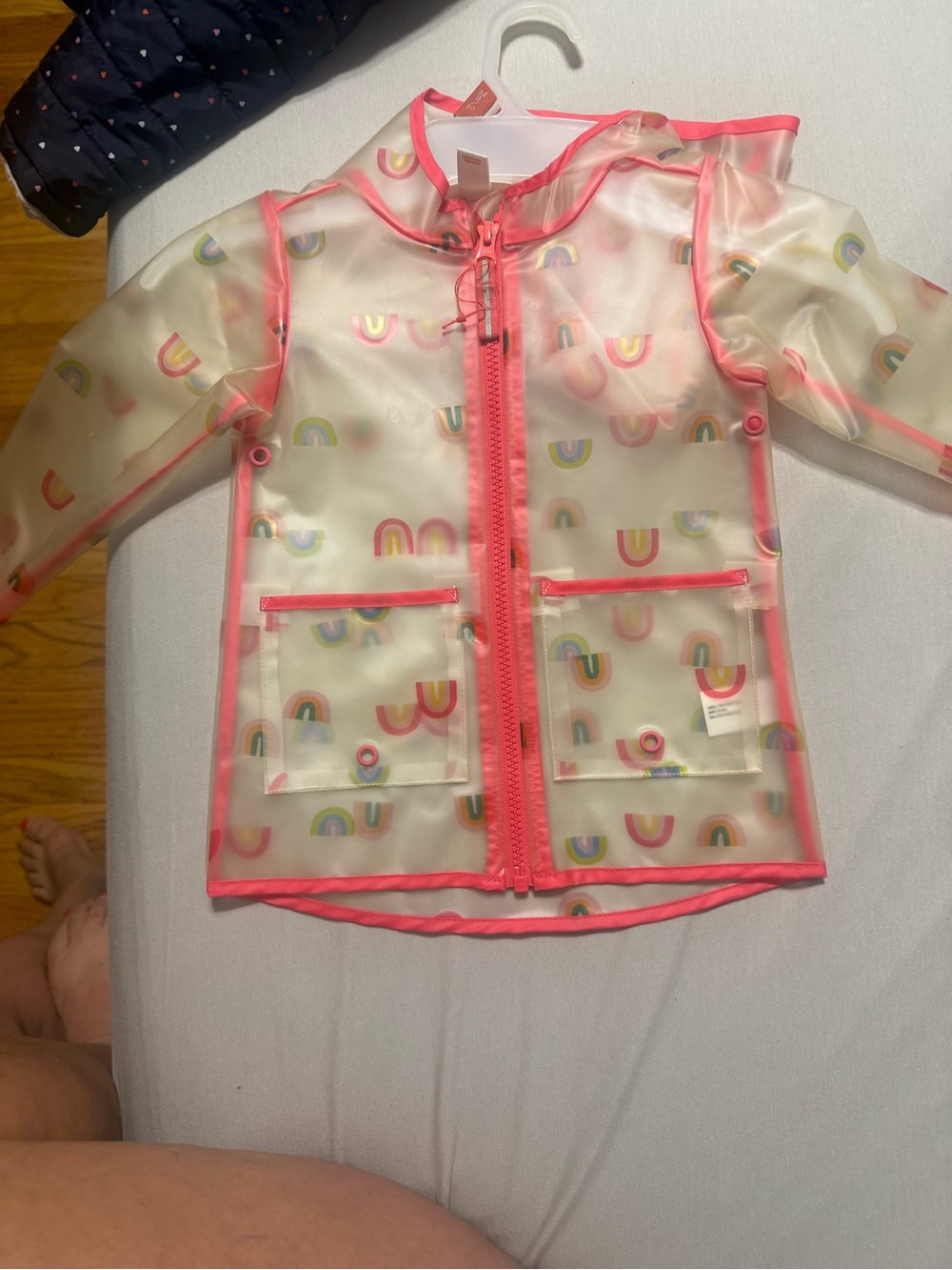 Kids Clear Raincoat with Pink Trim & Rainbow Motif